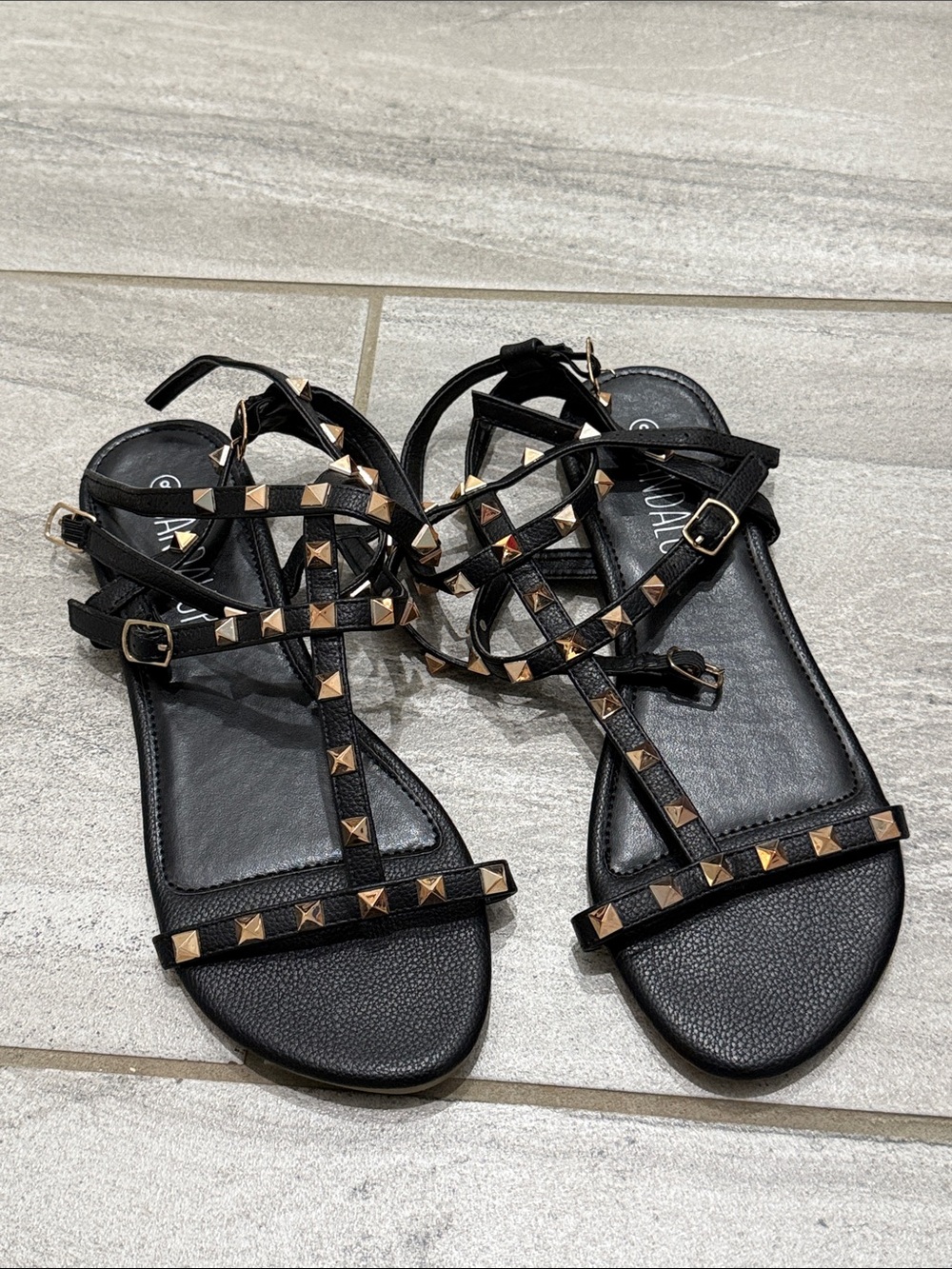 Black Studded Strappy Gladiator Sandals